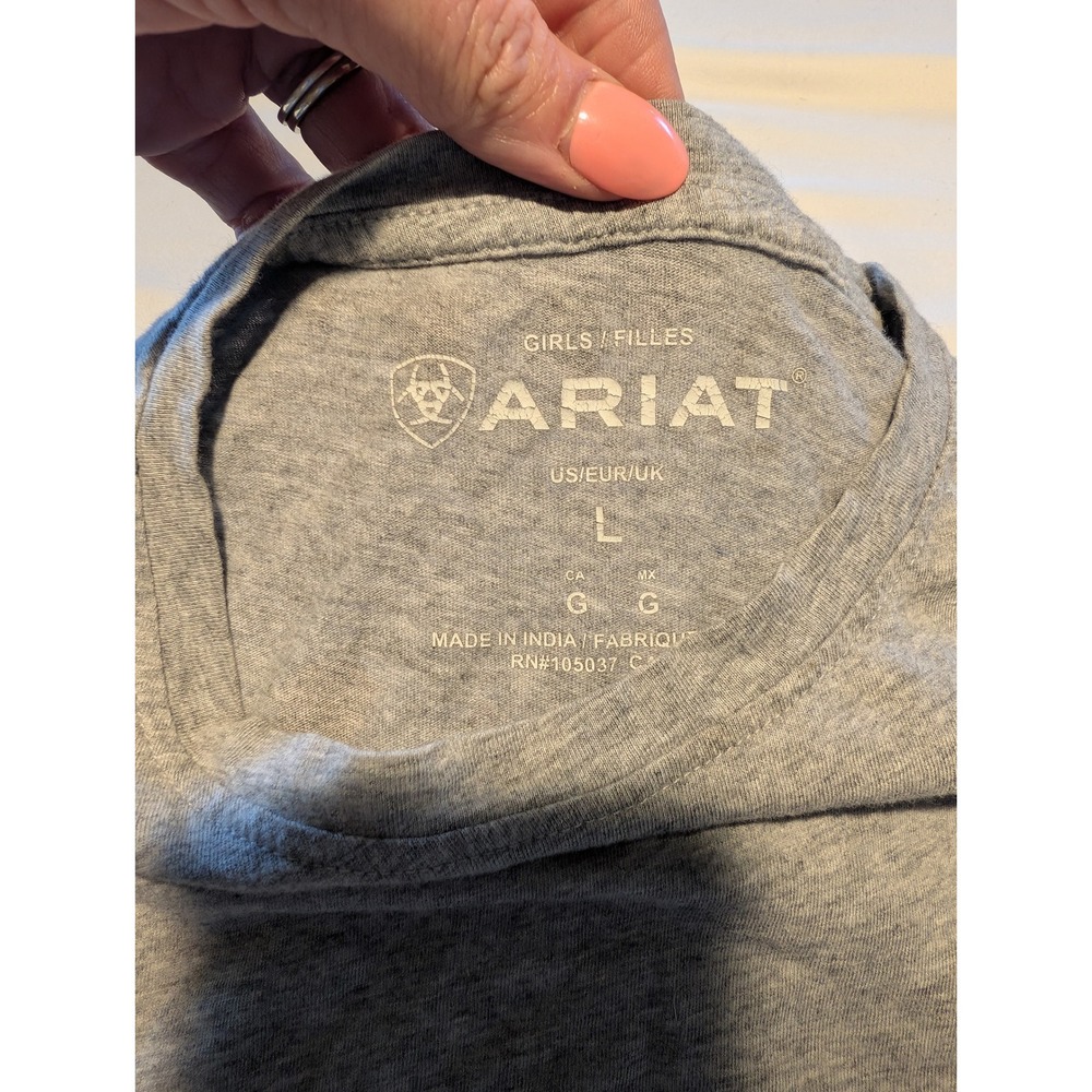 Ariat Girls Heather Gray Cactus Rose Graphic T-Shirt Size Large Western Tee - Picture 3 of 4